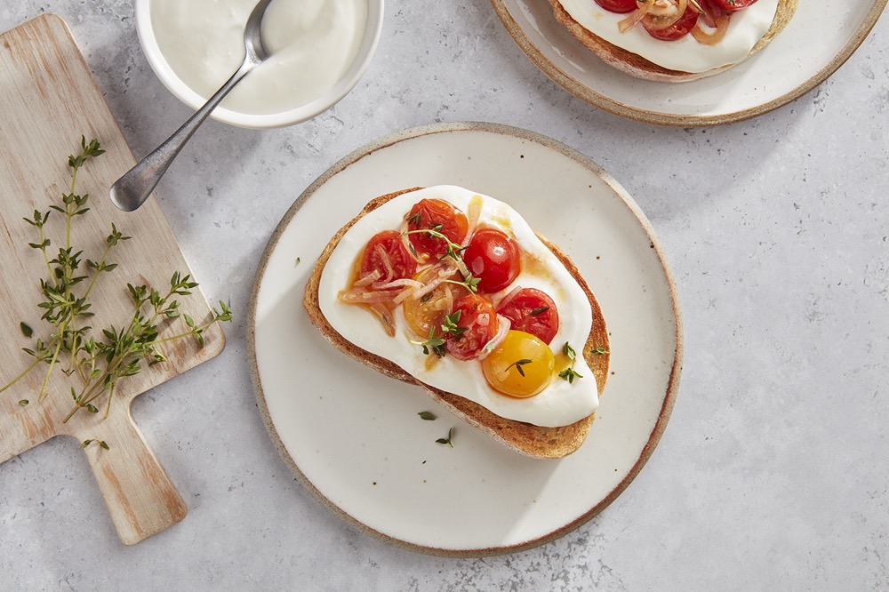 Marinated Cherry Tomatoes and Whipped Cottage Cheese Toasts