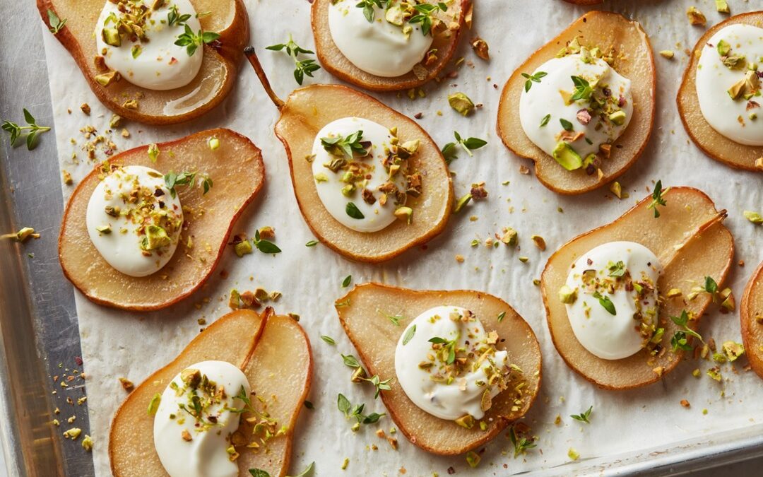 Baked Pear Slices with Whipped Honey Cottage Cheese