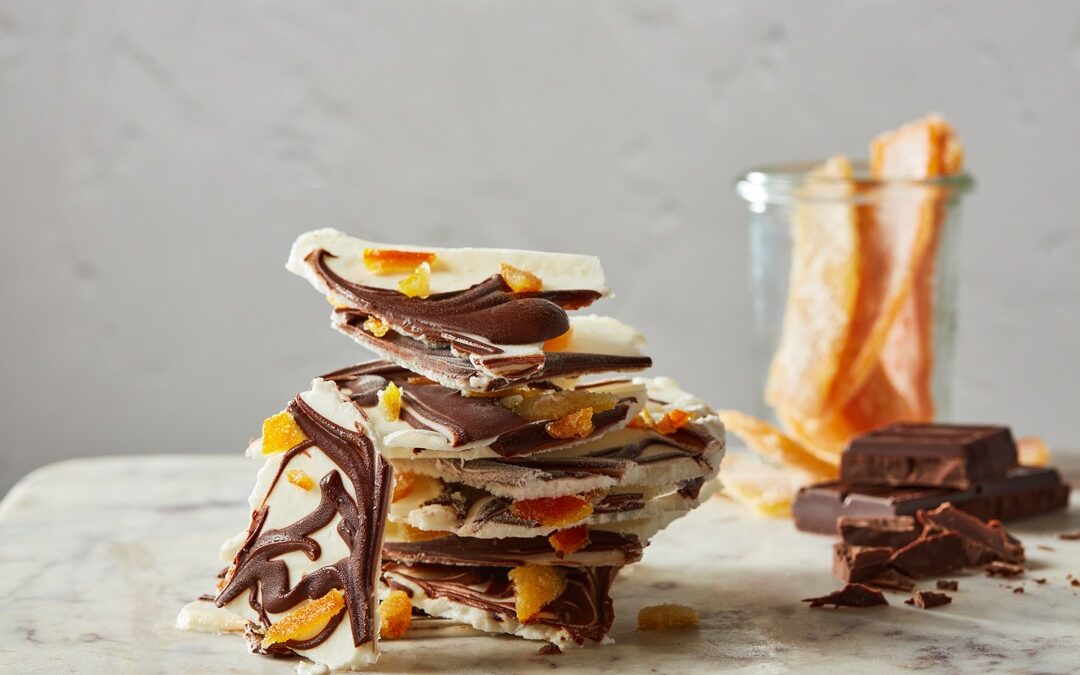 Candied Citrus and Dark Chocolate Swirl Bark
